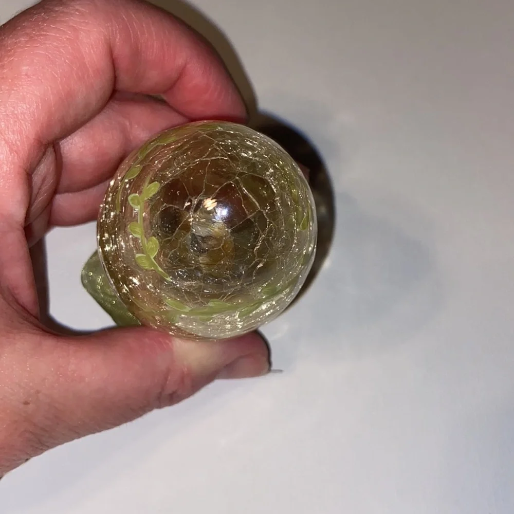 Russ Hand Painted Crackle Glass Yellow rose egg ornament with box.
